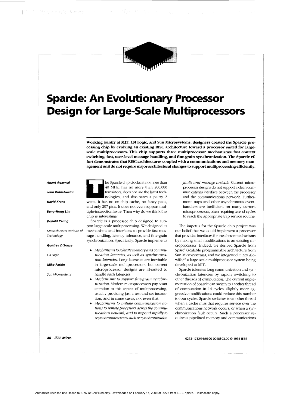 Sparcle: an Evolutionary Processor Design for Large-Scale Multiprocessors