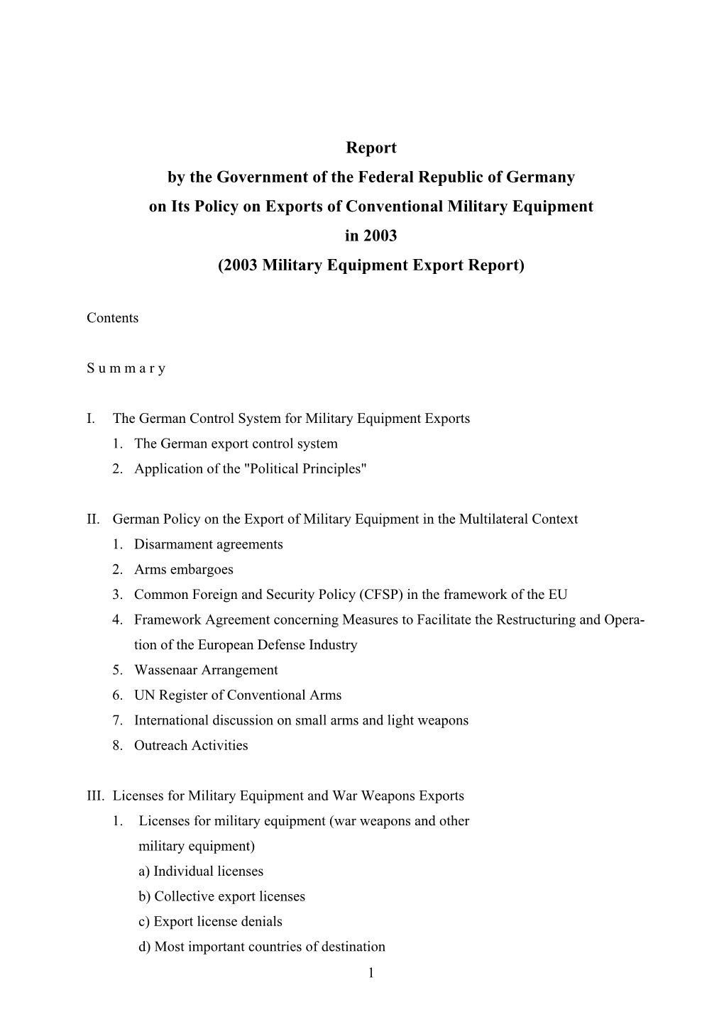 2003 Military Equipment Export Report)