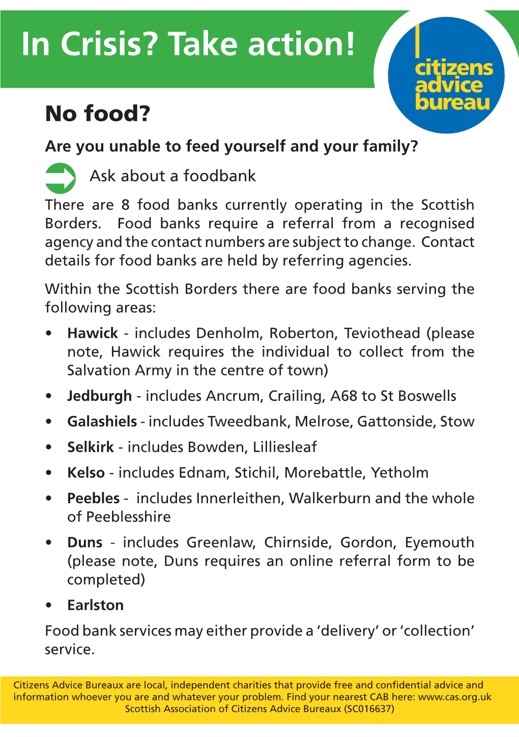 In Crisis? Take Action! Foodbanks