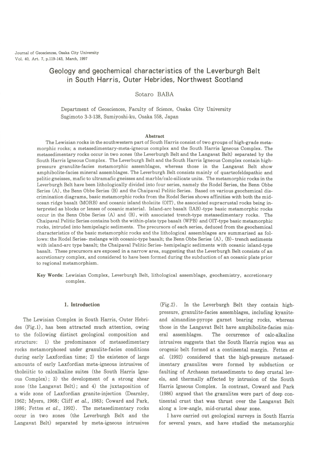 Geology and Geochemical Characteristics of the Leverburgh Belt in South Harris, Outer Hebrides, Northwest Scotland