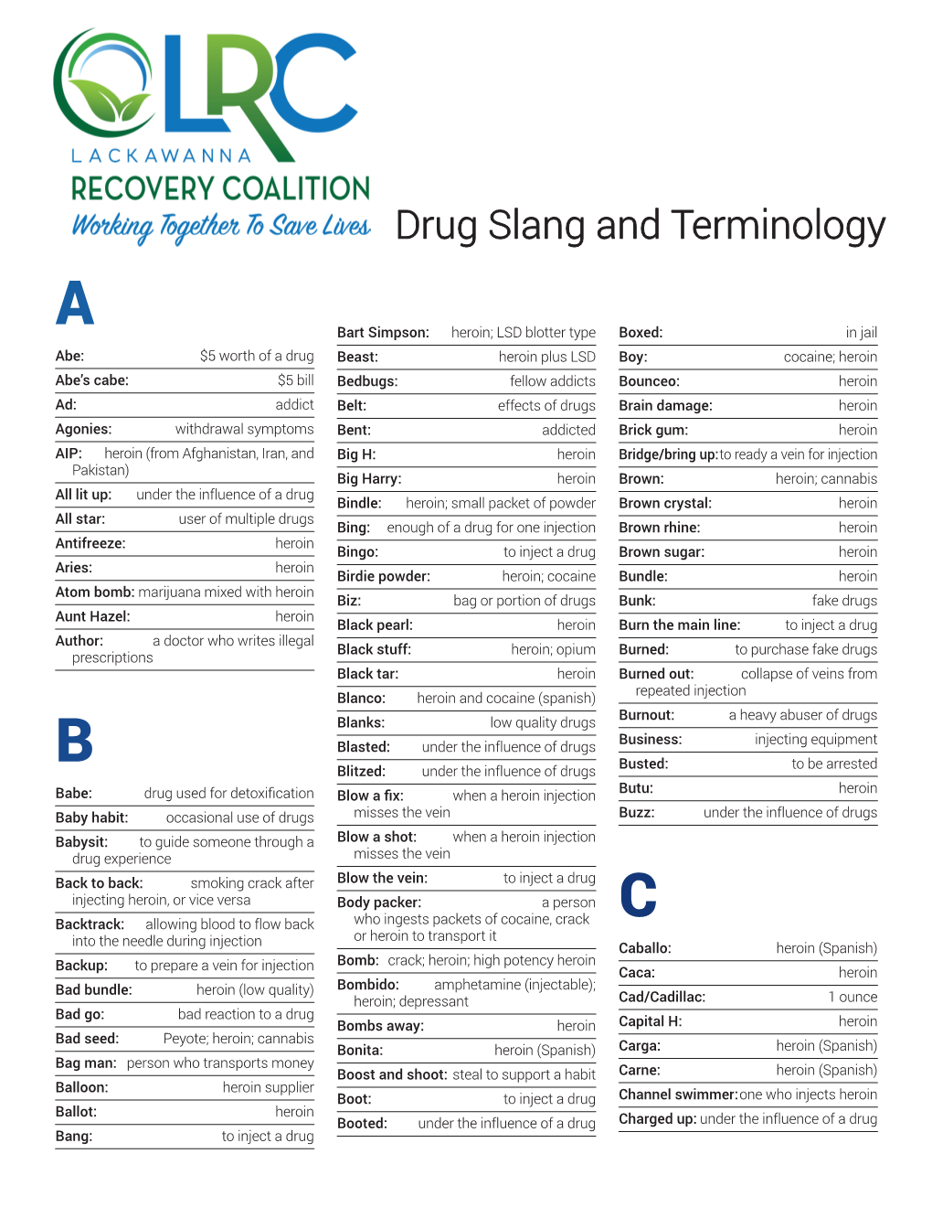 Drug Slang and Terminology