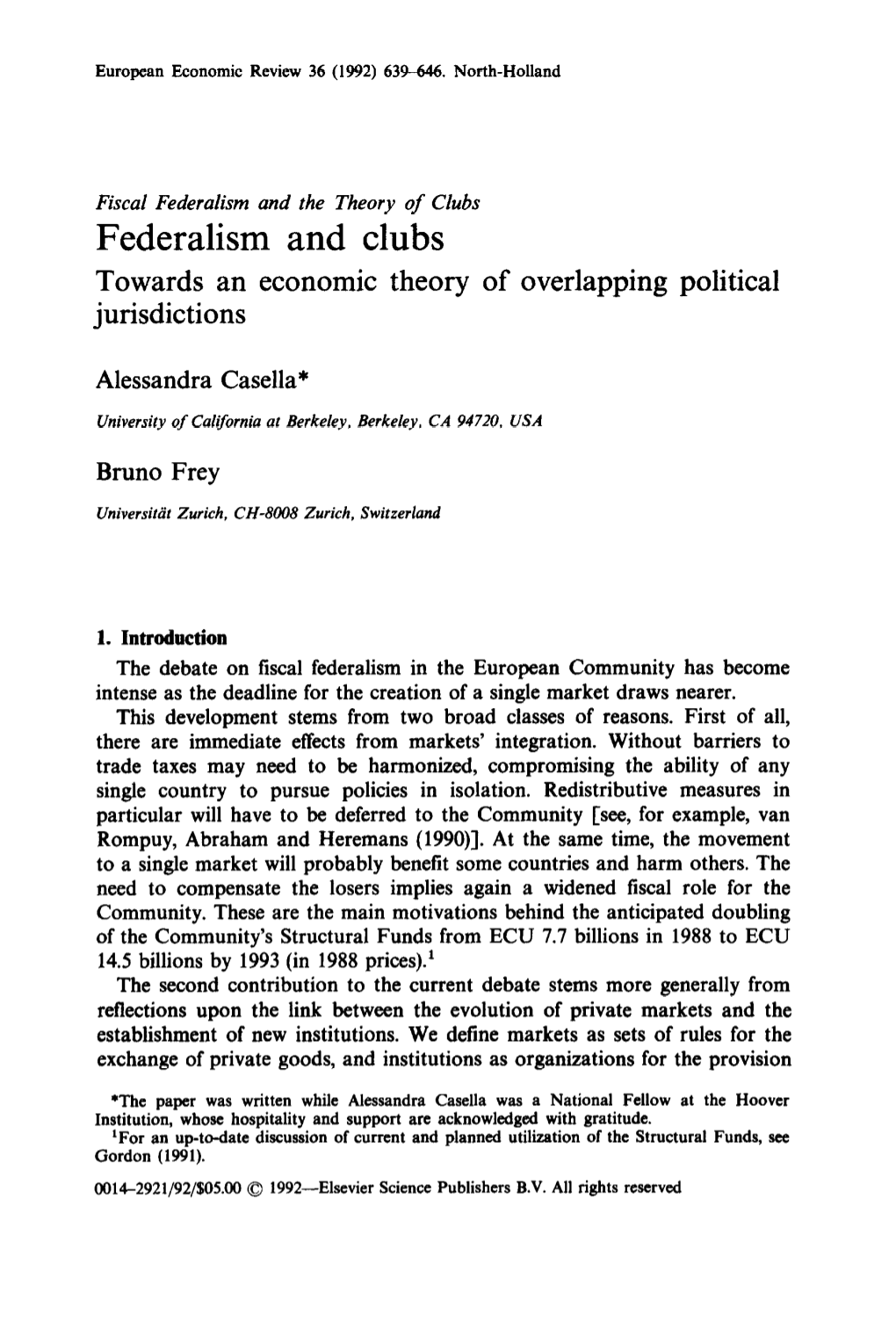 Federalism and Clubs Towards an Economic Theory of Overlapping Political Jurisdictions