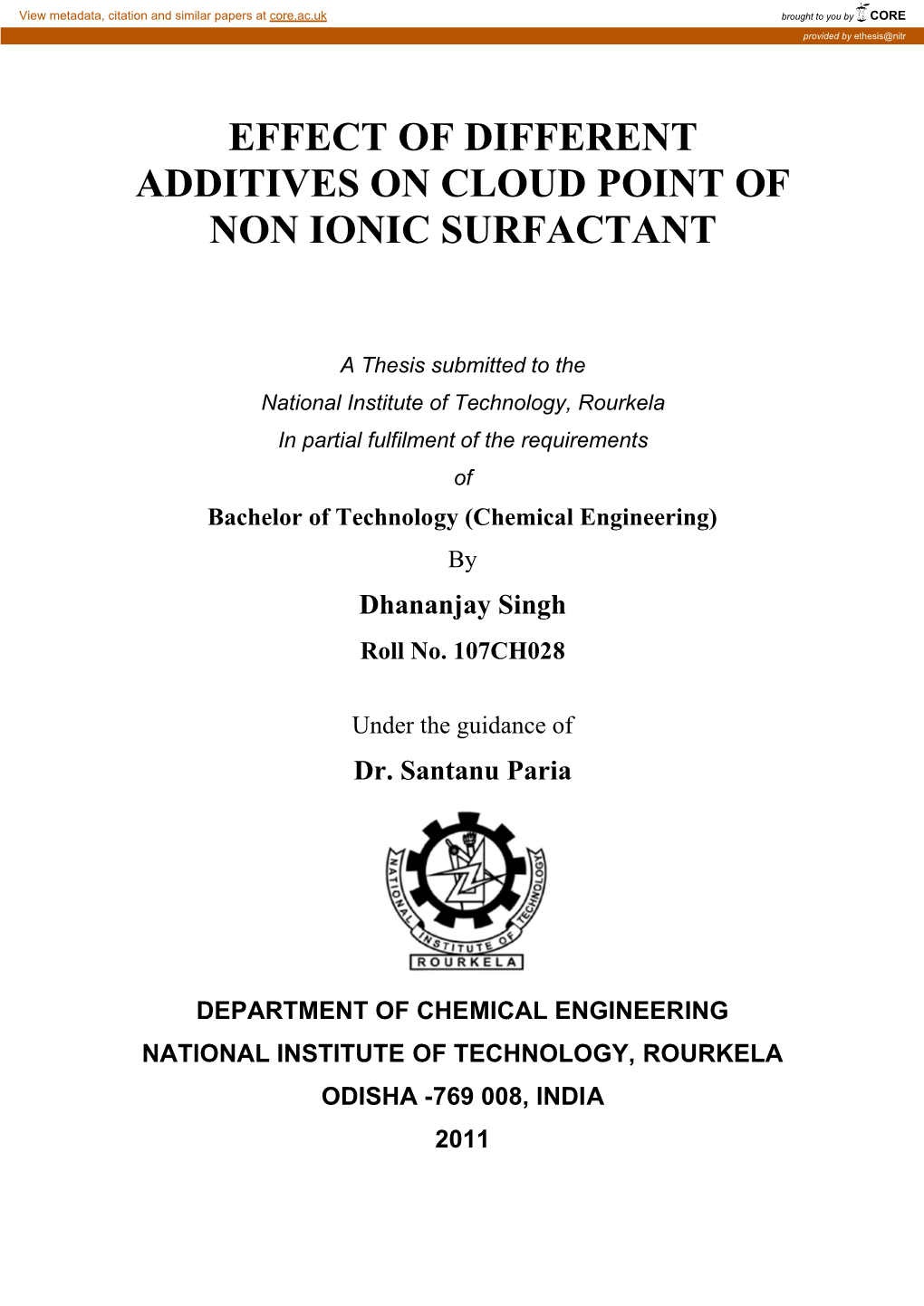 Effect of Different Additives on Cloud Point of Non Ionic Surfactant