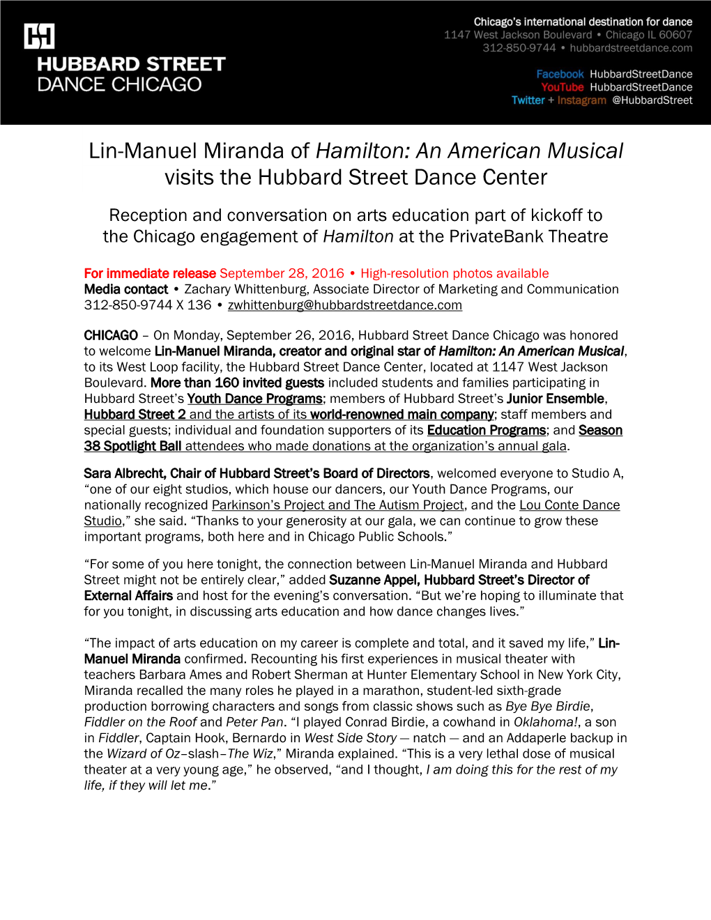 Lin-Manuel Miranda of Hamilton: an American Musical Visits The