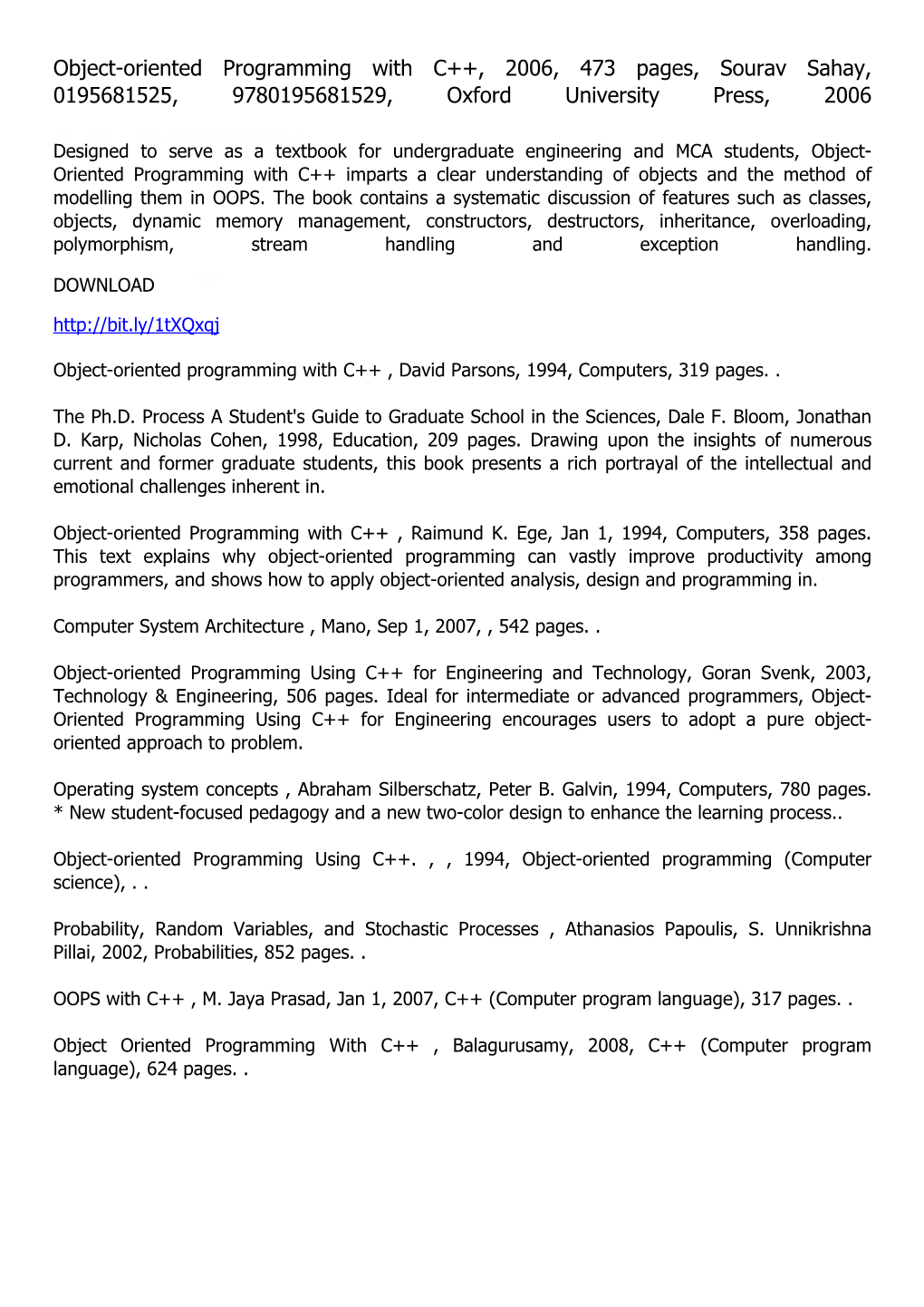 Object-Oriented Programming with C++, 2006, 473 Pages, Sourav Sahay, 0195681525, 9780195681529, Oxford University Press, 2006