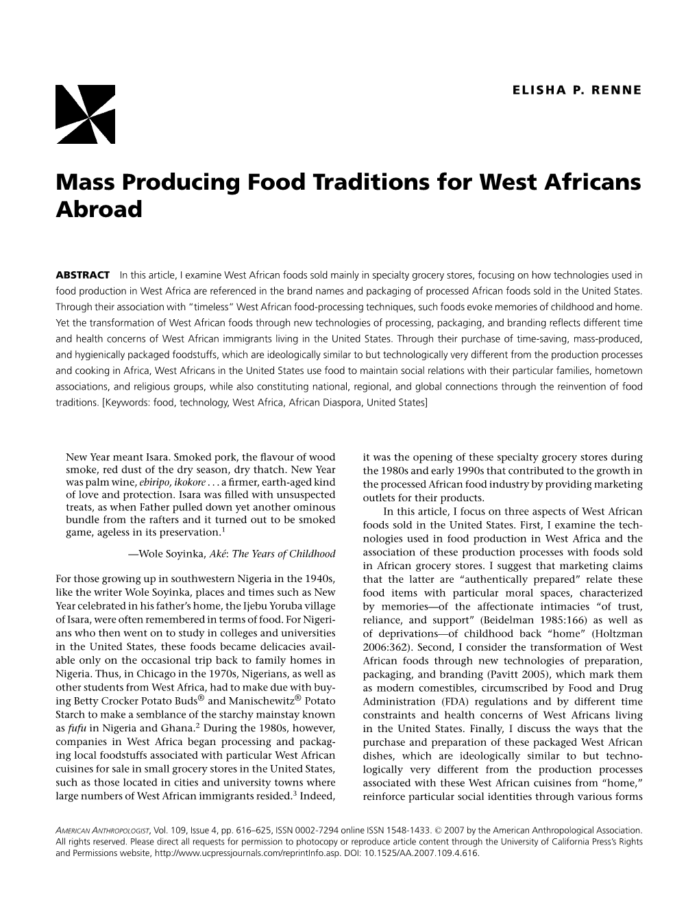 Mass Producing Food Traditions for West Africans Abroad