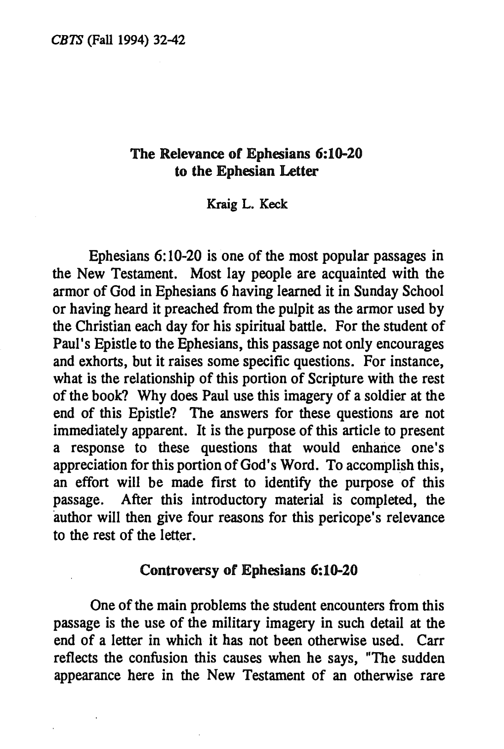 The Relevance of Ephesians 6:10-20 to the Ephesian Letter