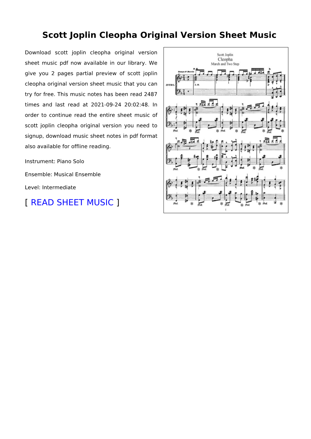 Sheet Music of Scott Joplin Cleopha Original Version You Need to Signup, Download Music Sheet Notes in Pdf Format Also Available for Offline Reading