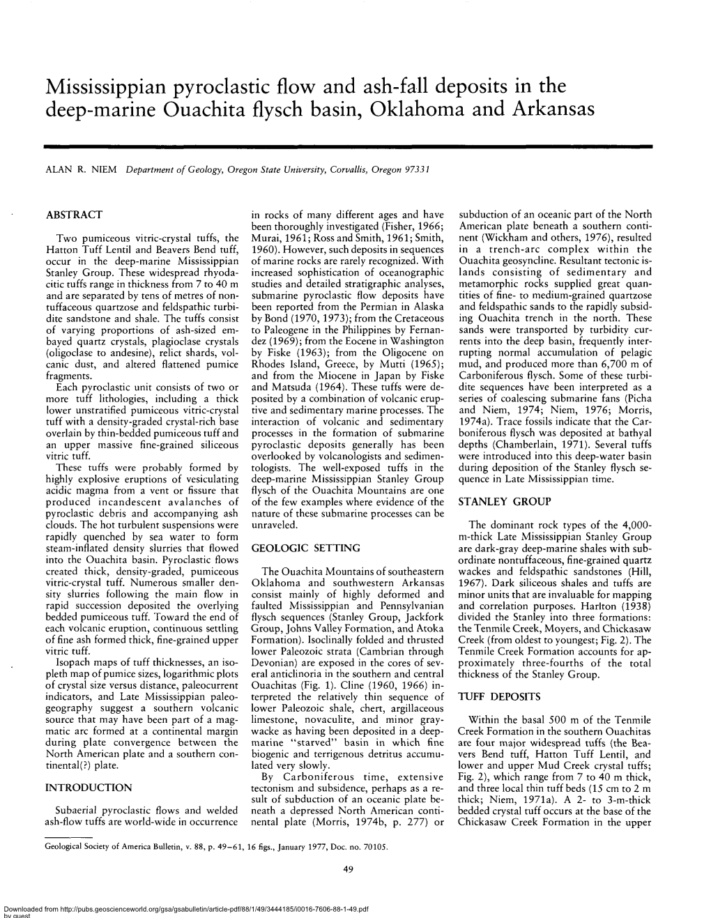 Mississippian Pyroclastic Flow and Ash-Fall Deposits in the Deep-Marine Ouachita Flysch Basin, Oklahoma and Arkansas