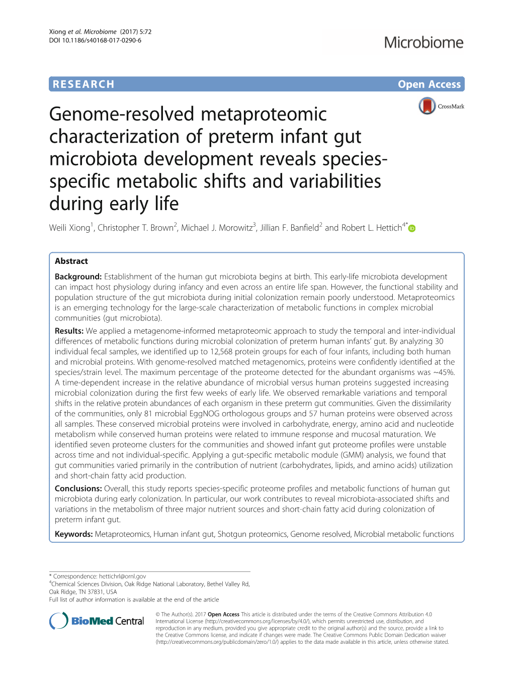Genome-Resolved Metaproteomic Characterization of Preterm Infant Gut Microbiota Development Reveals Species-Specific Metabolic S