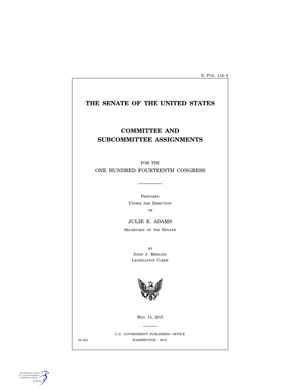 The Senate of the United States Committee And