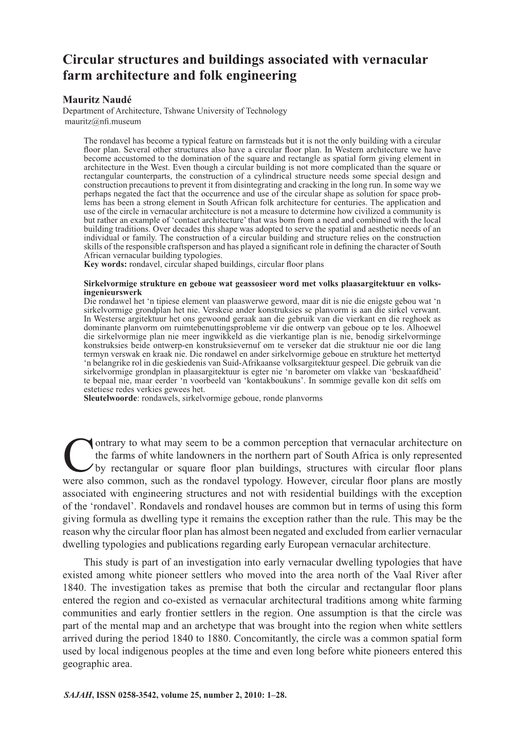 Circular Structures and Buildings Associated with Vernacular Farm Architecture and Folk Engineering