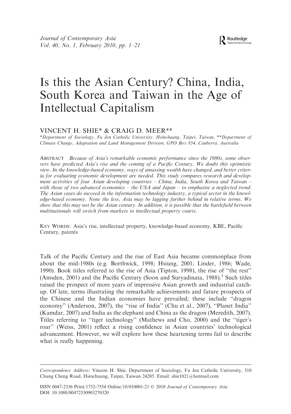 Is This the Asian Century? China, India, South Korea and Taiwan in the Age of Intellectual Capitalism
