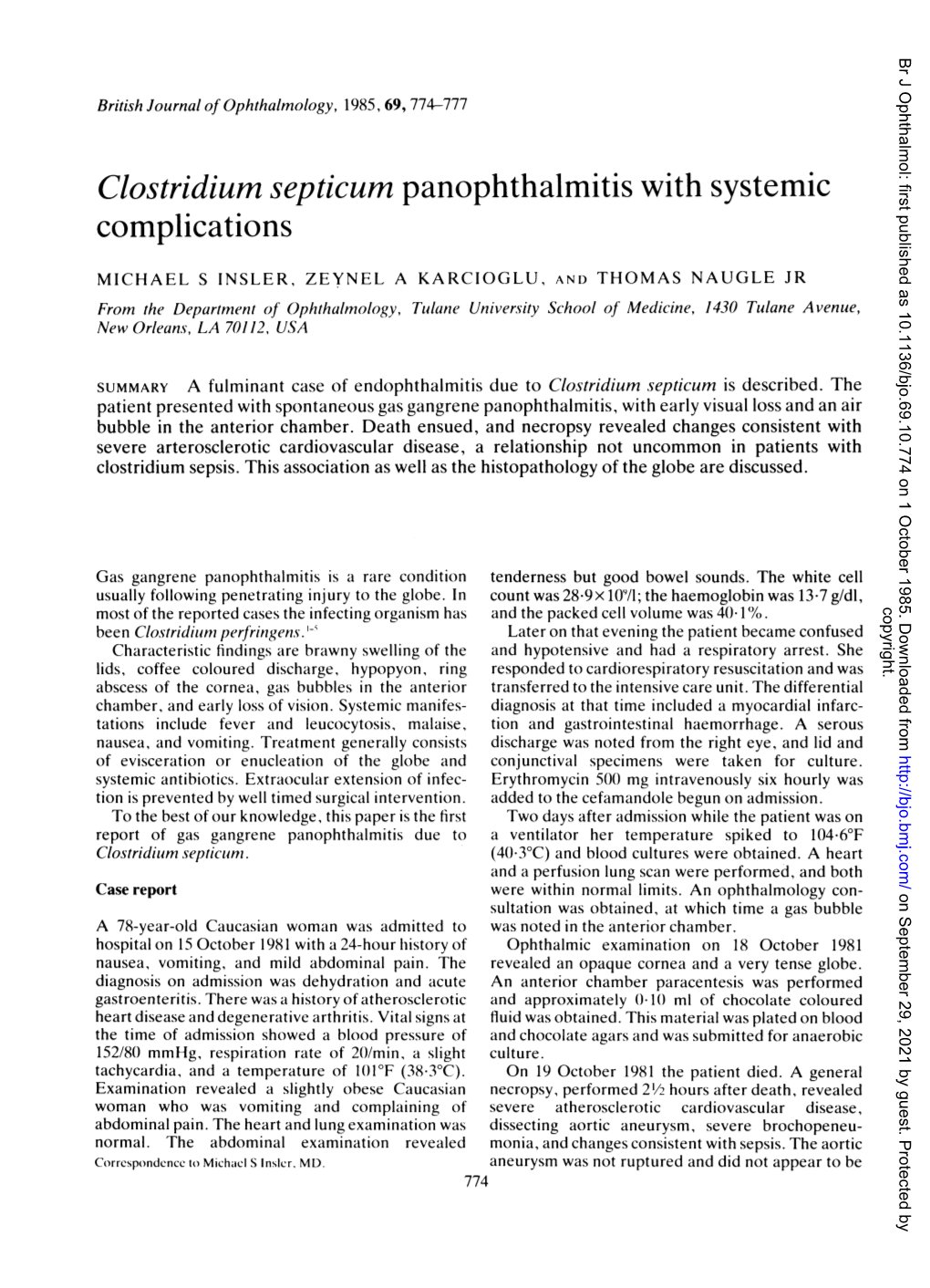 Clostridium Septicum Panophthalmitis with Systemic Complications