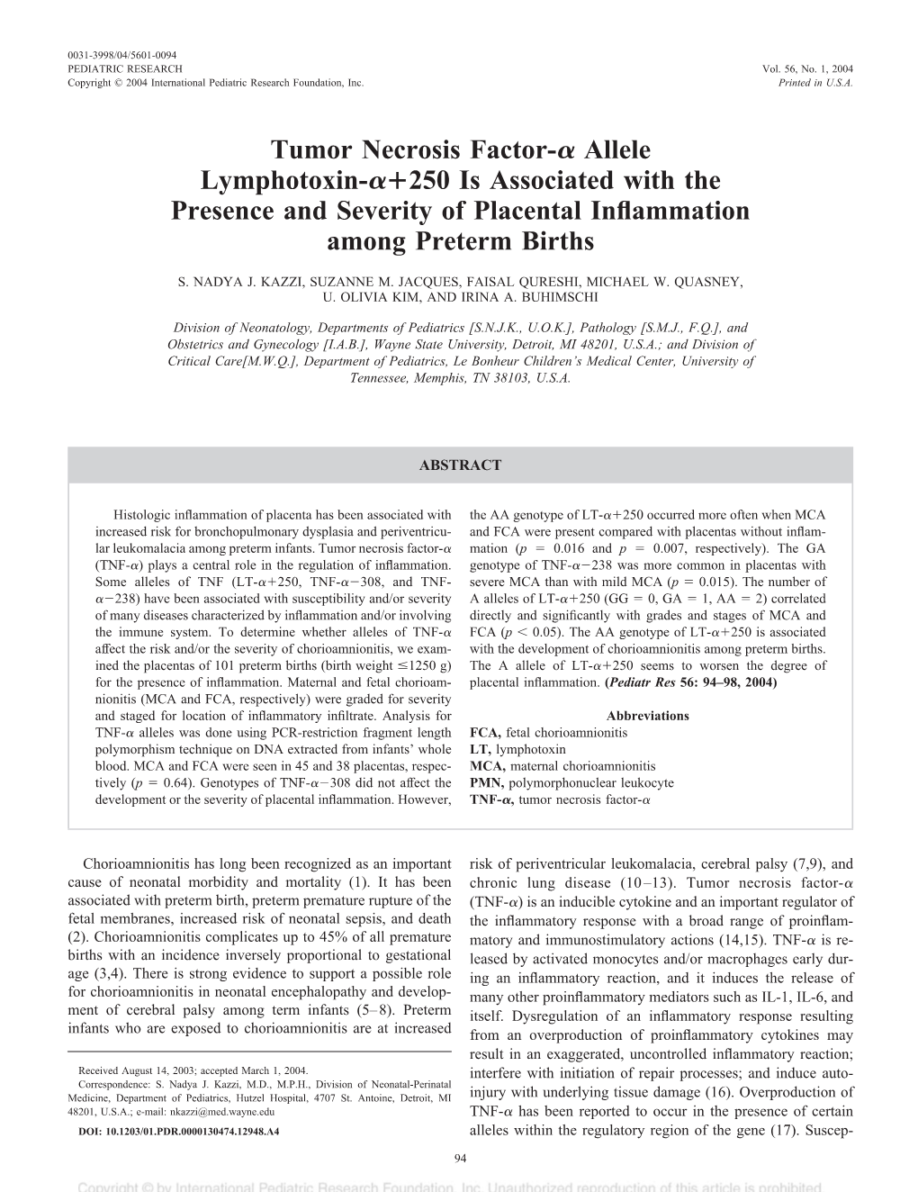 Tumor Necrosis Factor- Allele Lymphotoxin