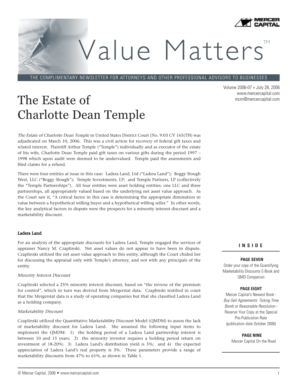 Mercer Capital's Value Matters (TM) 2006-07