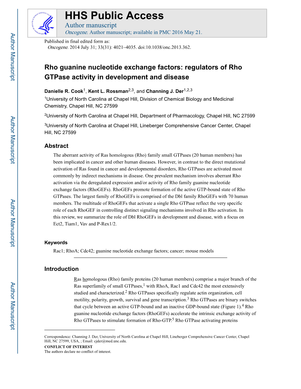 Regulators of Rho Gtpase Activity in Development and Disease