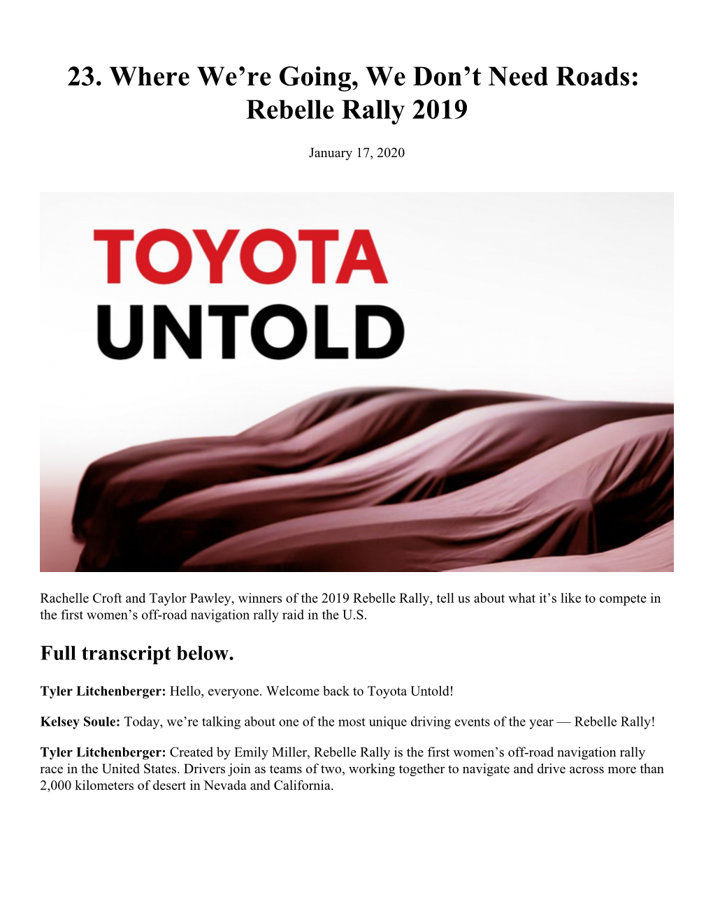 23. Where We're Going, We Don't Need Roads: Rebelle Rally 2019