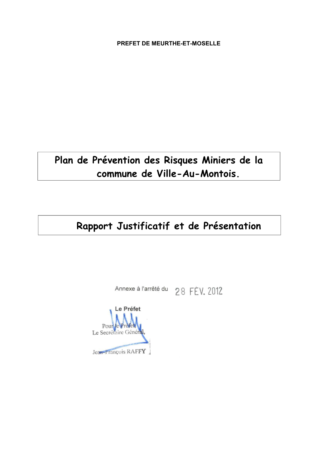 Plan De Prévention Des Risques Miniers De La Commune De Ville-Au-Montois