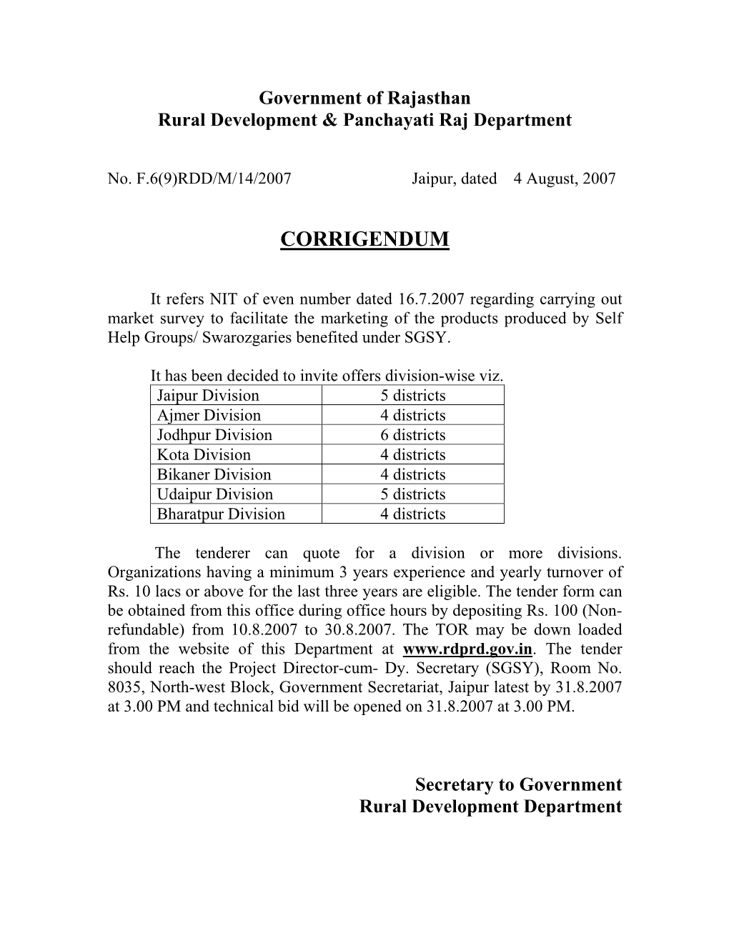 Government of Rajasthan Rural Development & Panchayati Raj Department