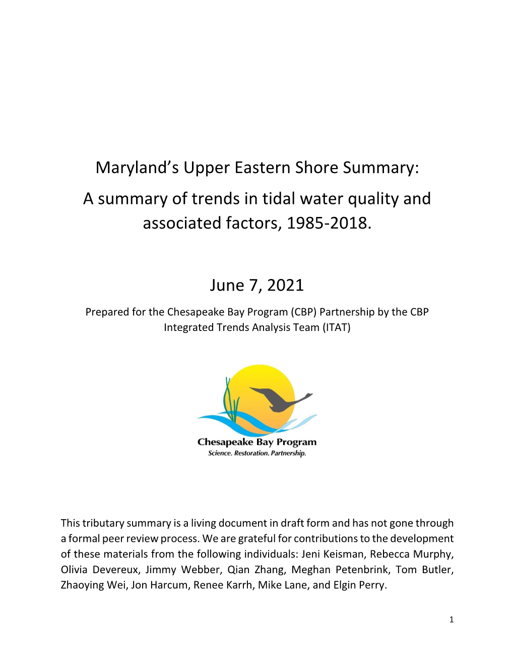 Maryland's Upper Eastern Shore Summary