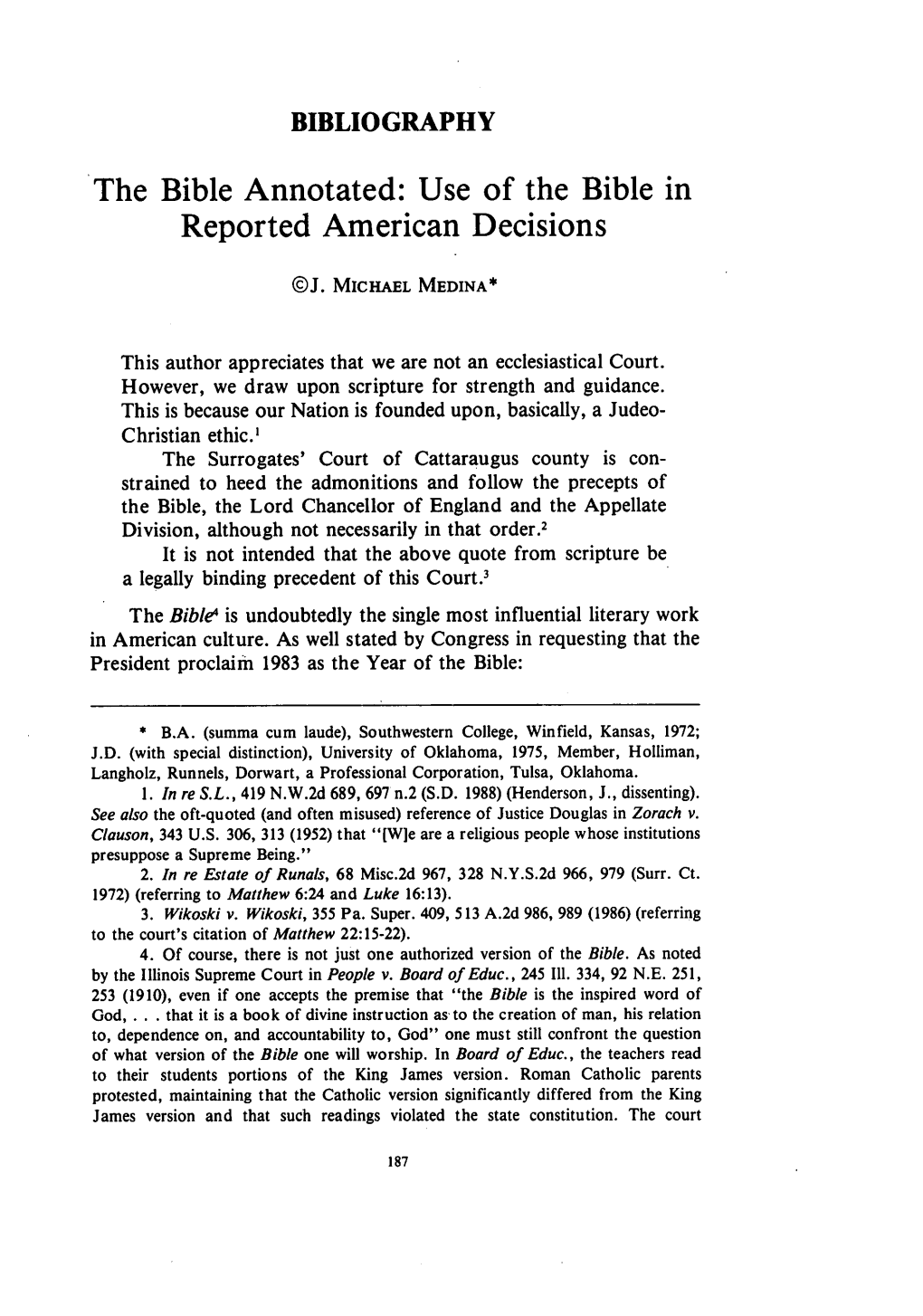 The Bible Annotated: Use of the Bible in Reported American Decisions
