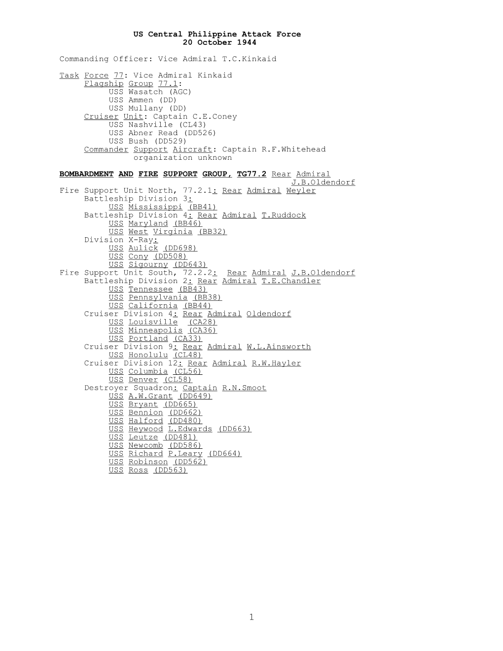 US Central Philippine Attack Force, 20 October 1944