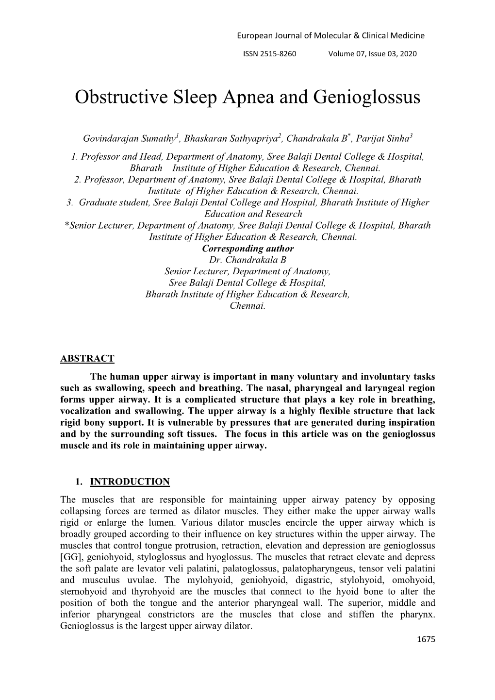 Obstructive Sleep Apnea and Genioglossus