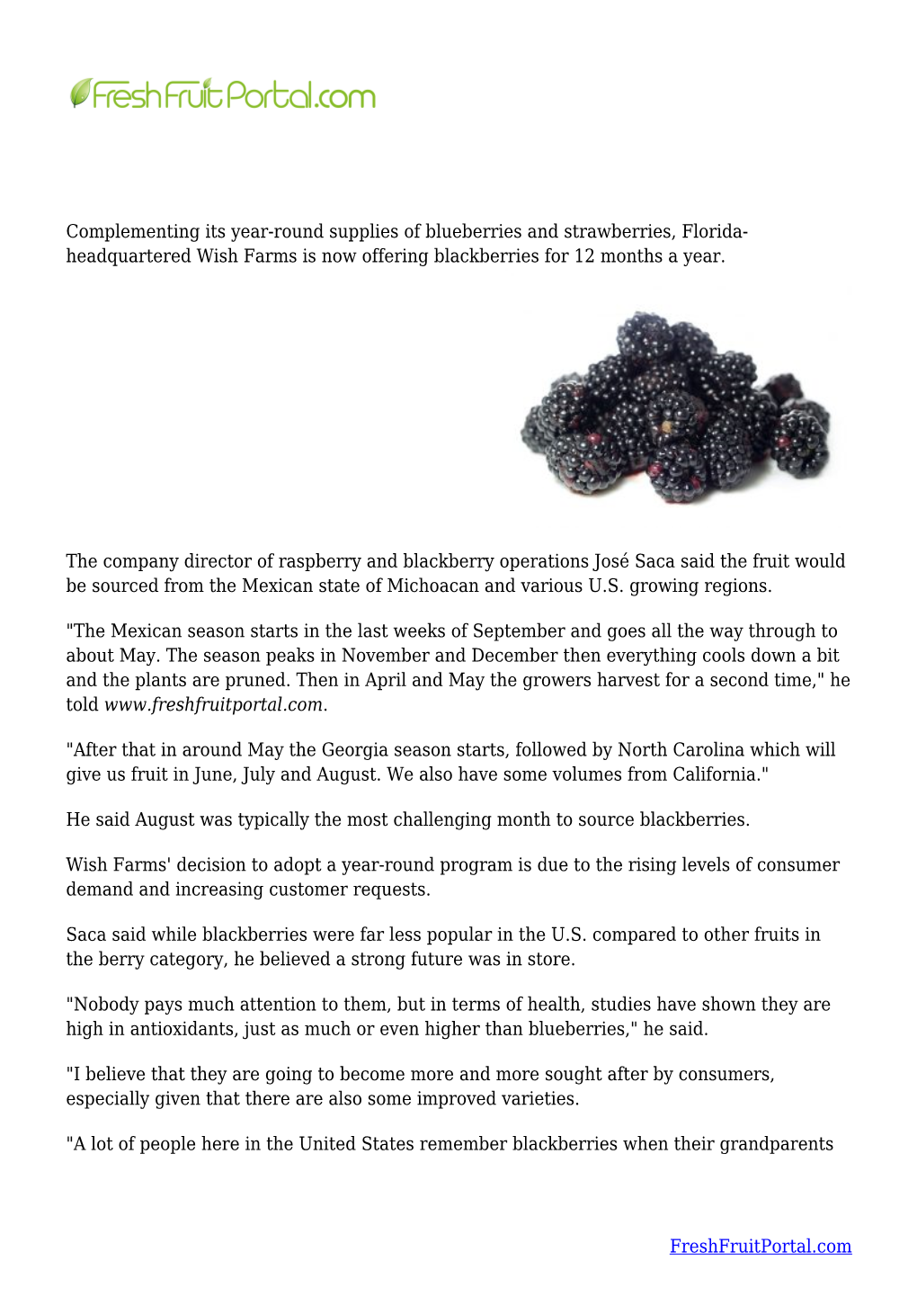 Wish Farms Offers Year-Round Blackberries Amid