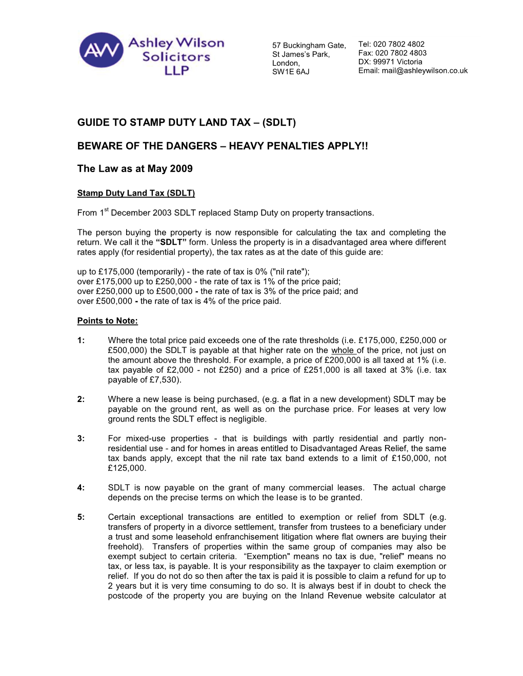 Guide to Stamp Duty Land Tax – (Sdlt)