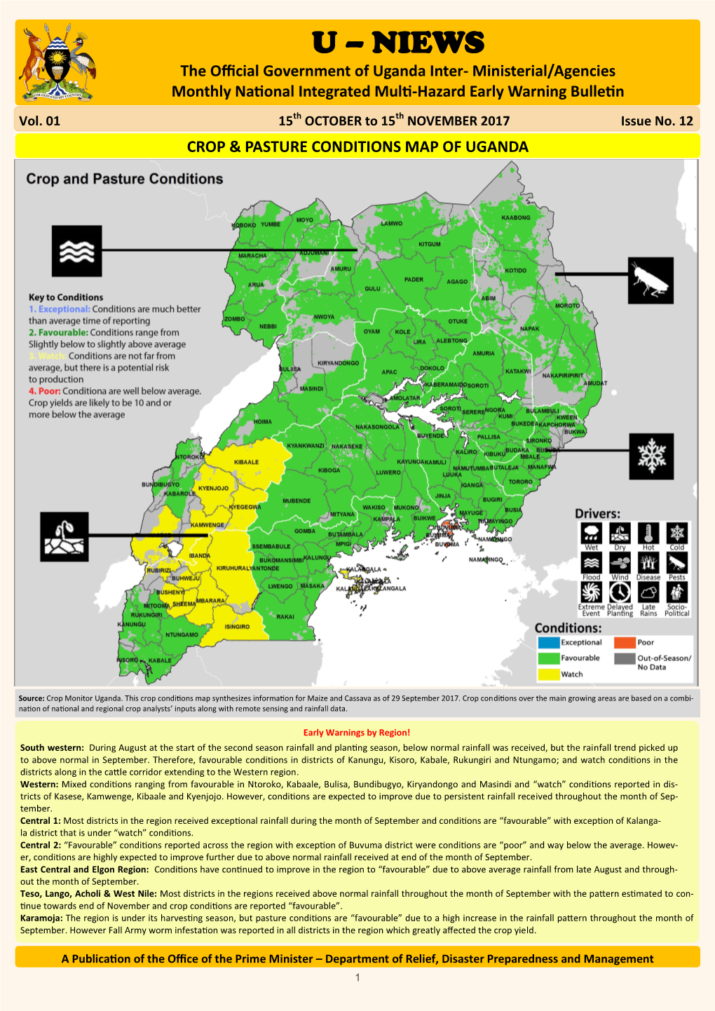 U – NIEWS the Official Government of Uganda Inter- Ministerial/Agencies Monthly National Integrated Multi-Hazard Early Warning Bulletin Vol