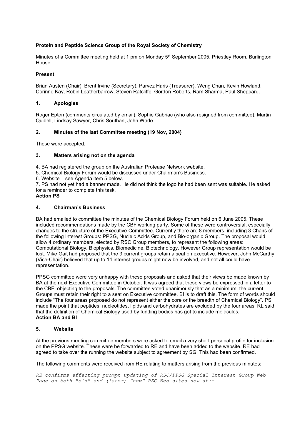 Protein and Peptide Science Group of the Royal Society of Chemistry