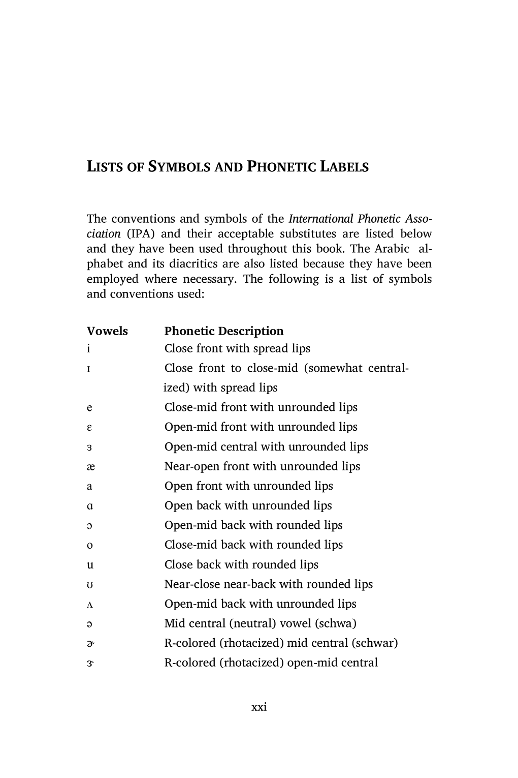 Lists of Symbols and Phonetic Labels