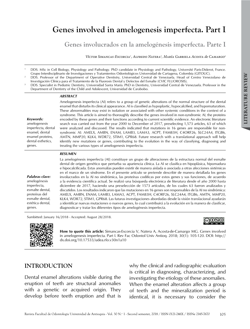 Genes Involved in Amelogenesis Imperfecta. Part I