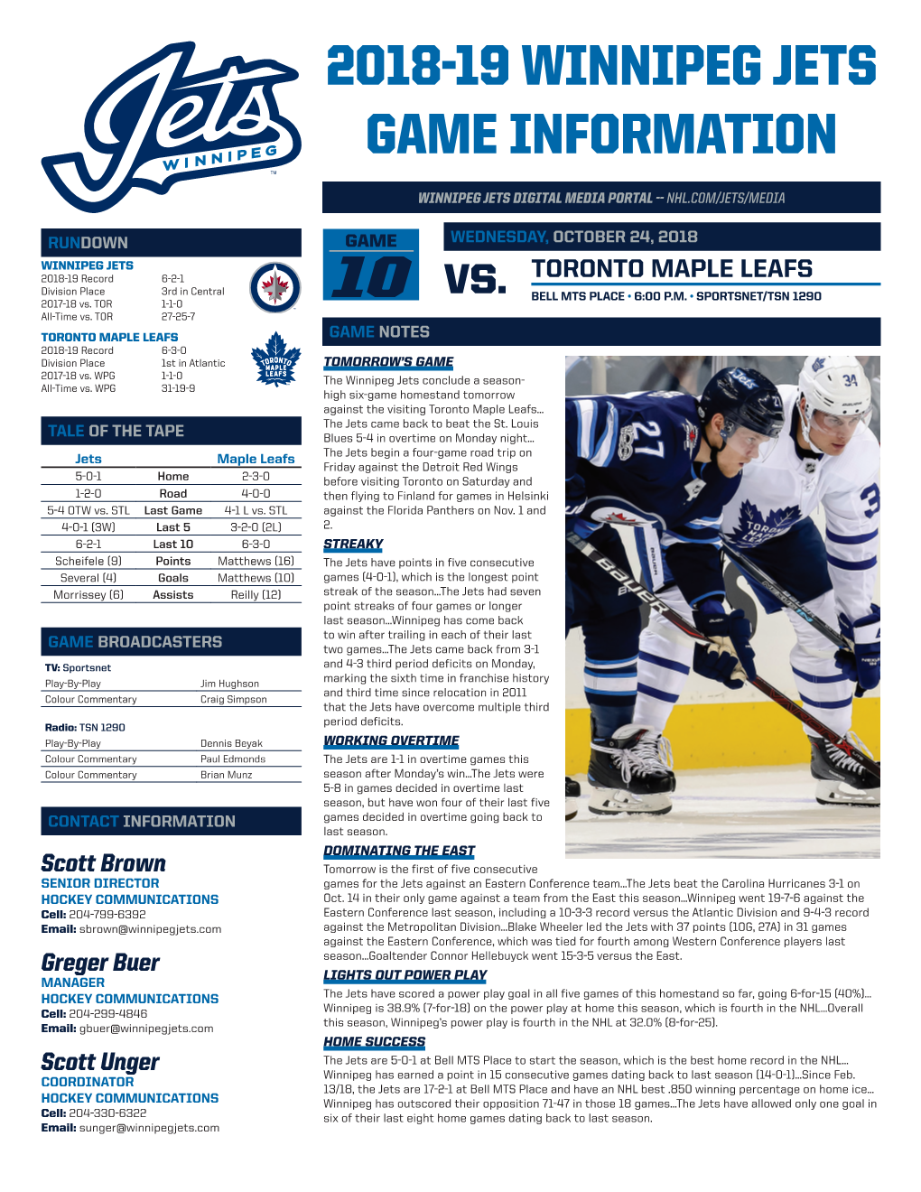 2018-19 Winnipeg Jets Game Information