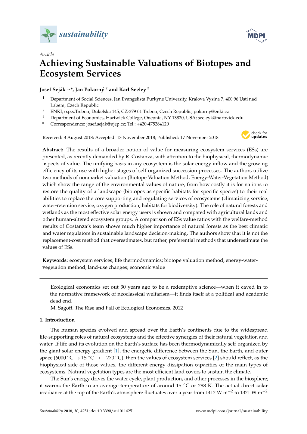 Achieving Sustainable Valuations of Biotopes and Ecosystem Services