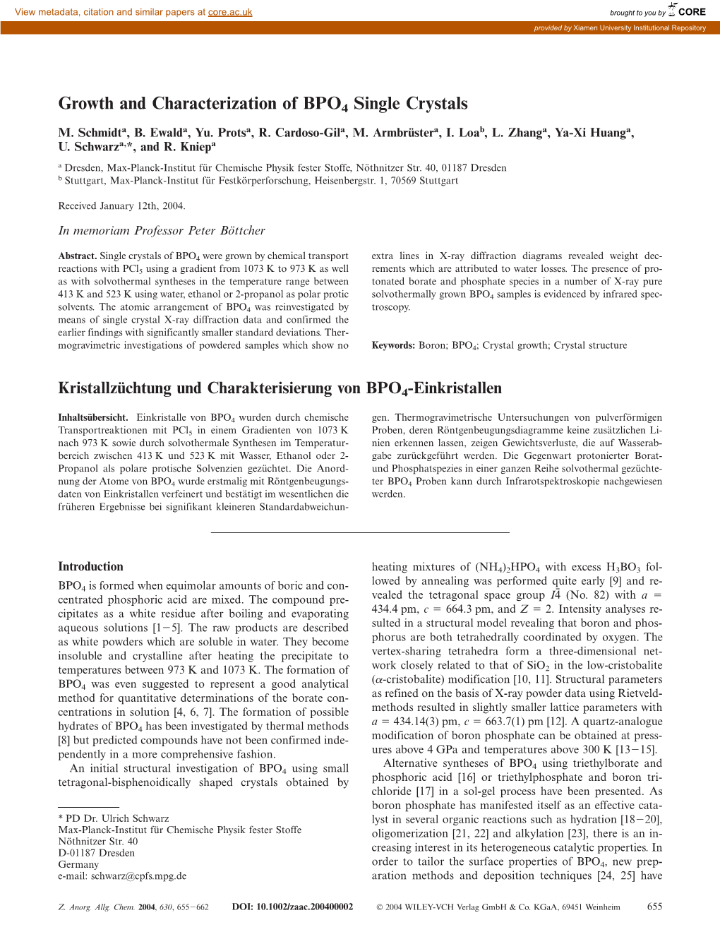 Growth and Characterization of BPO4 Single Crystals M