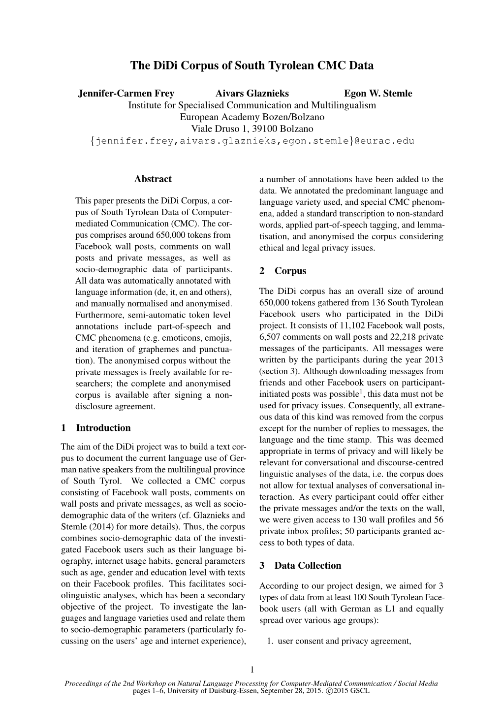 The Didi Corpus of South Tyrolean CMC Data