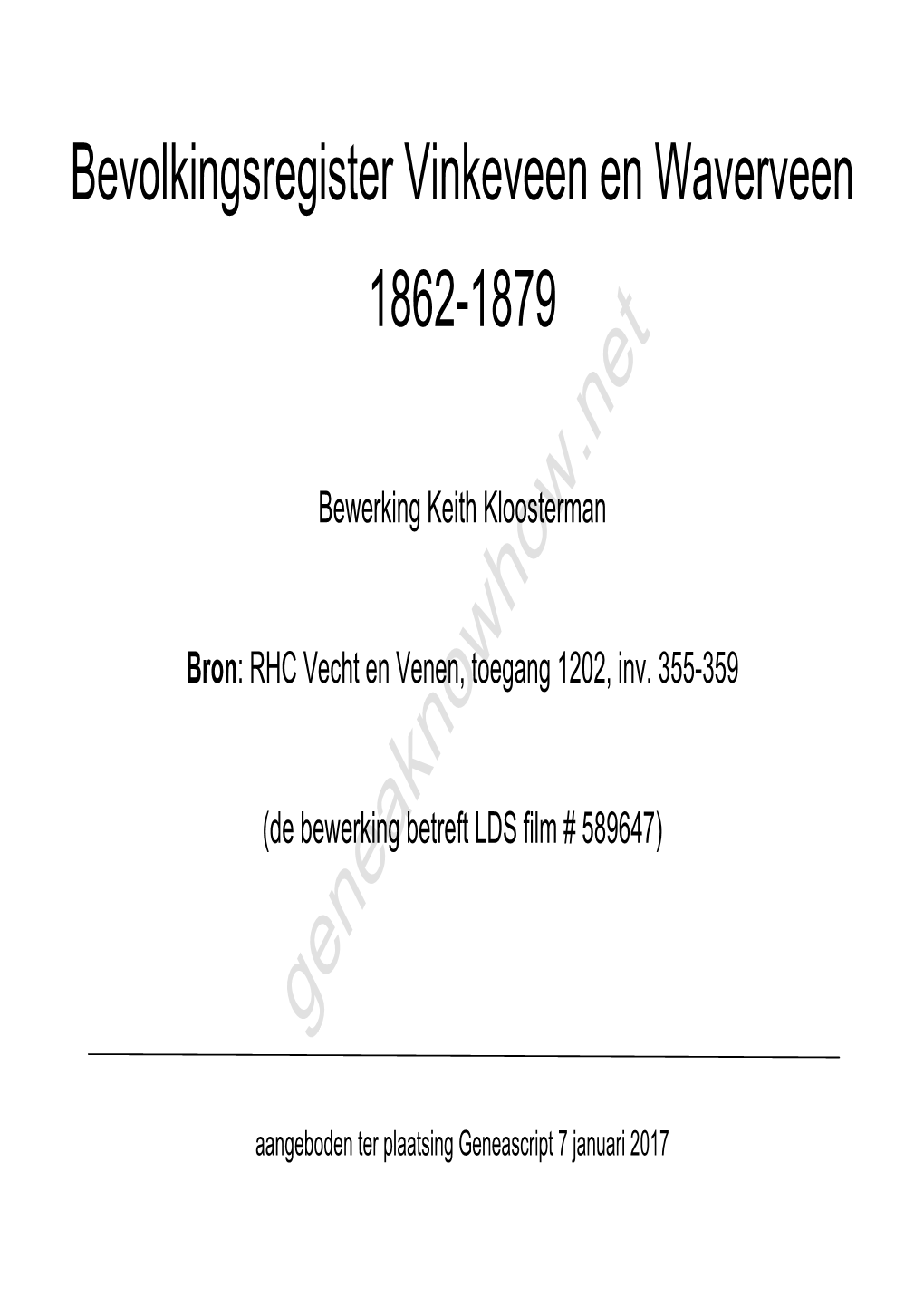 Bevolkingsregister Vinkeveen En Waverveen 1862-1879