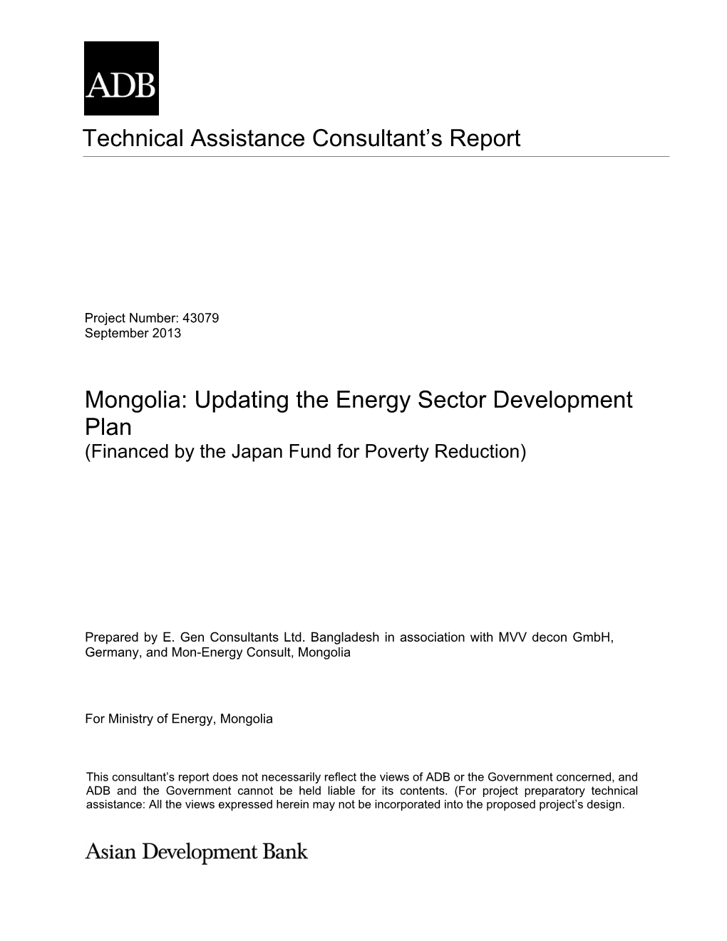 Updating the Energy Sector Development Plan (Financed by the Japan Fund for Poverty Reduction)