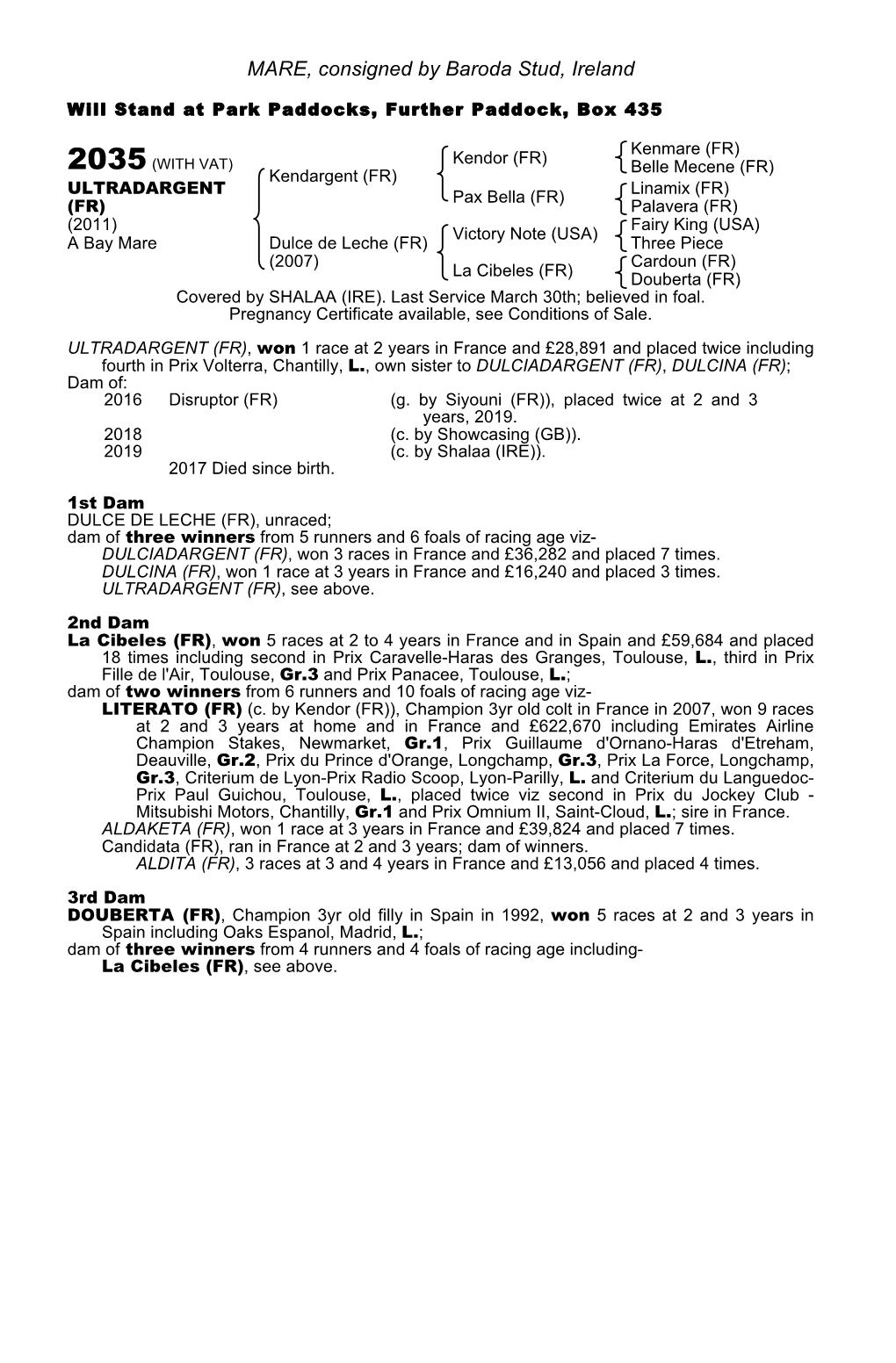 MARE, Consigned by Baroda Stud, Ireland