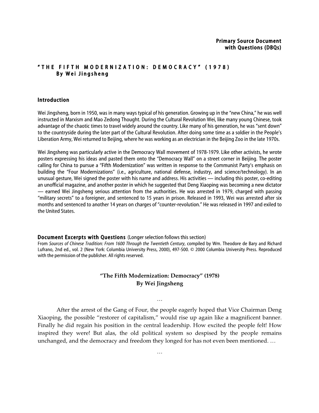 THE FIFTH MODERNIZATION: DEMOCRACY” (1978) by Wei Jingsheng