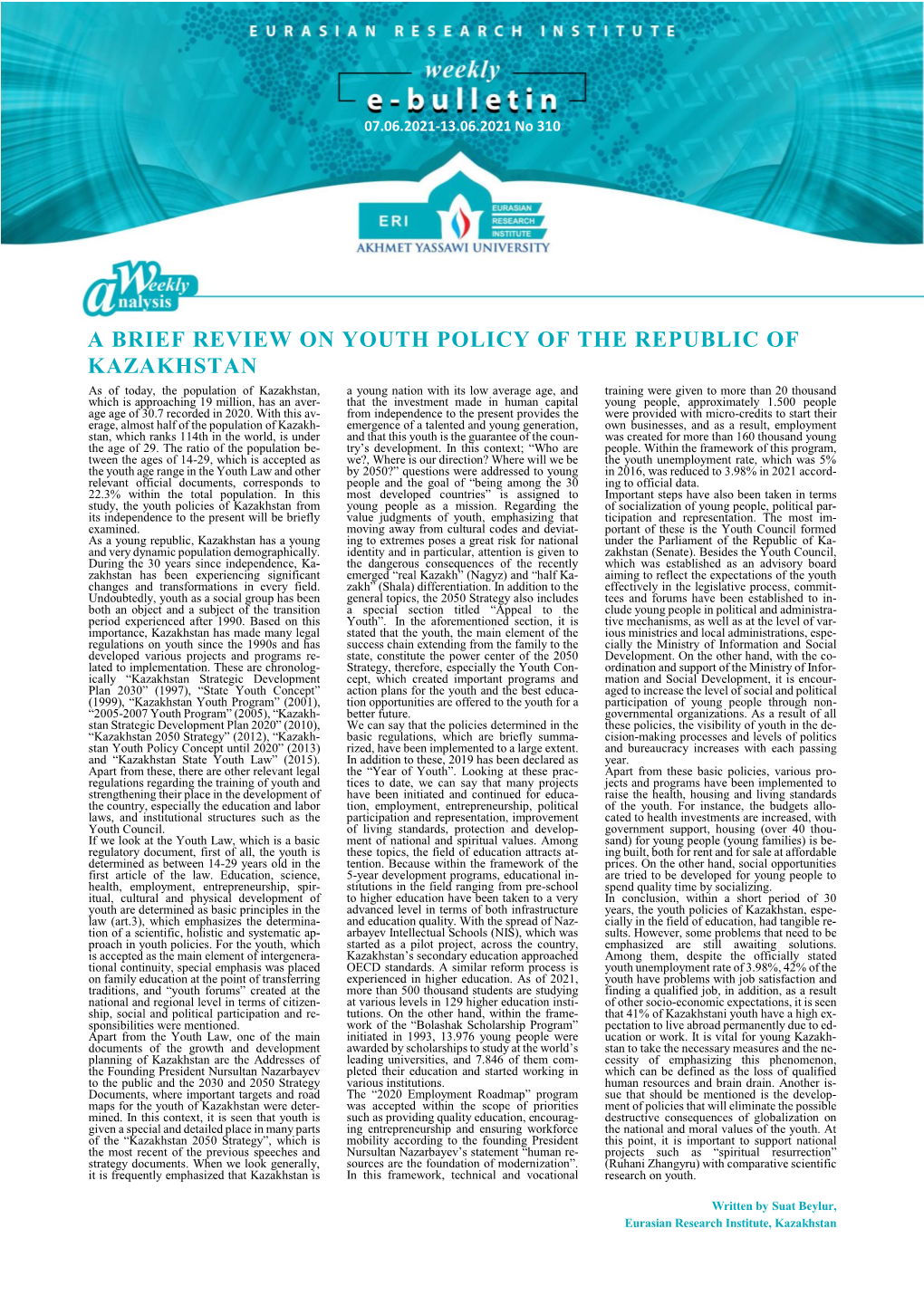 A Brief Review on Youth Policy of the Republic Of