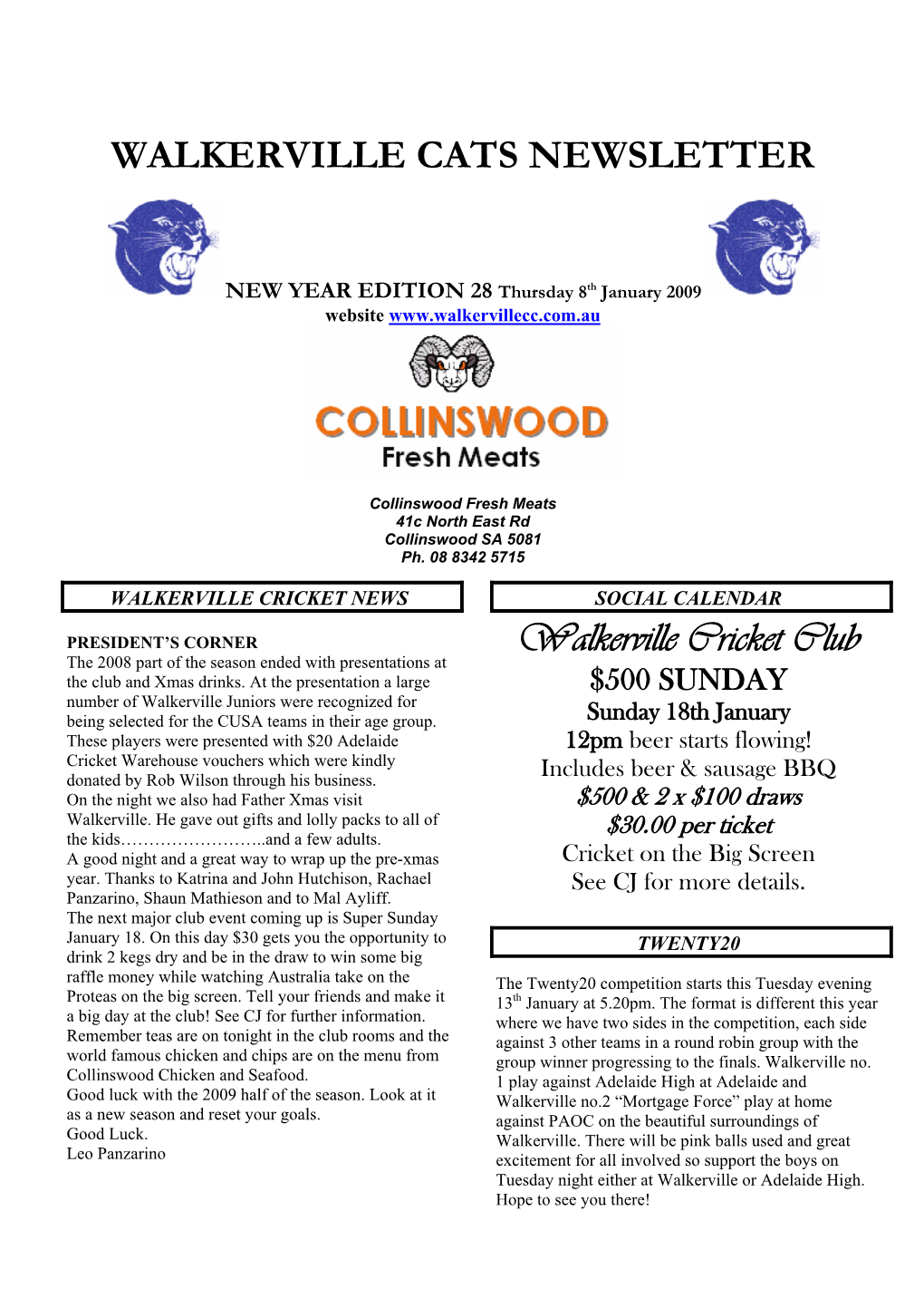 Walkerville Cats Newsletter New