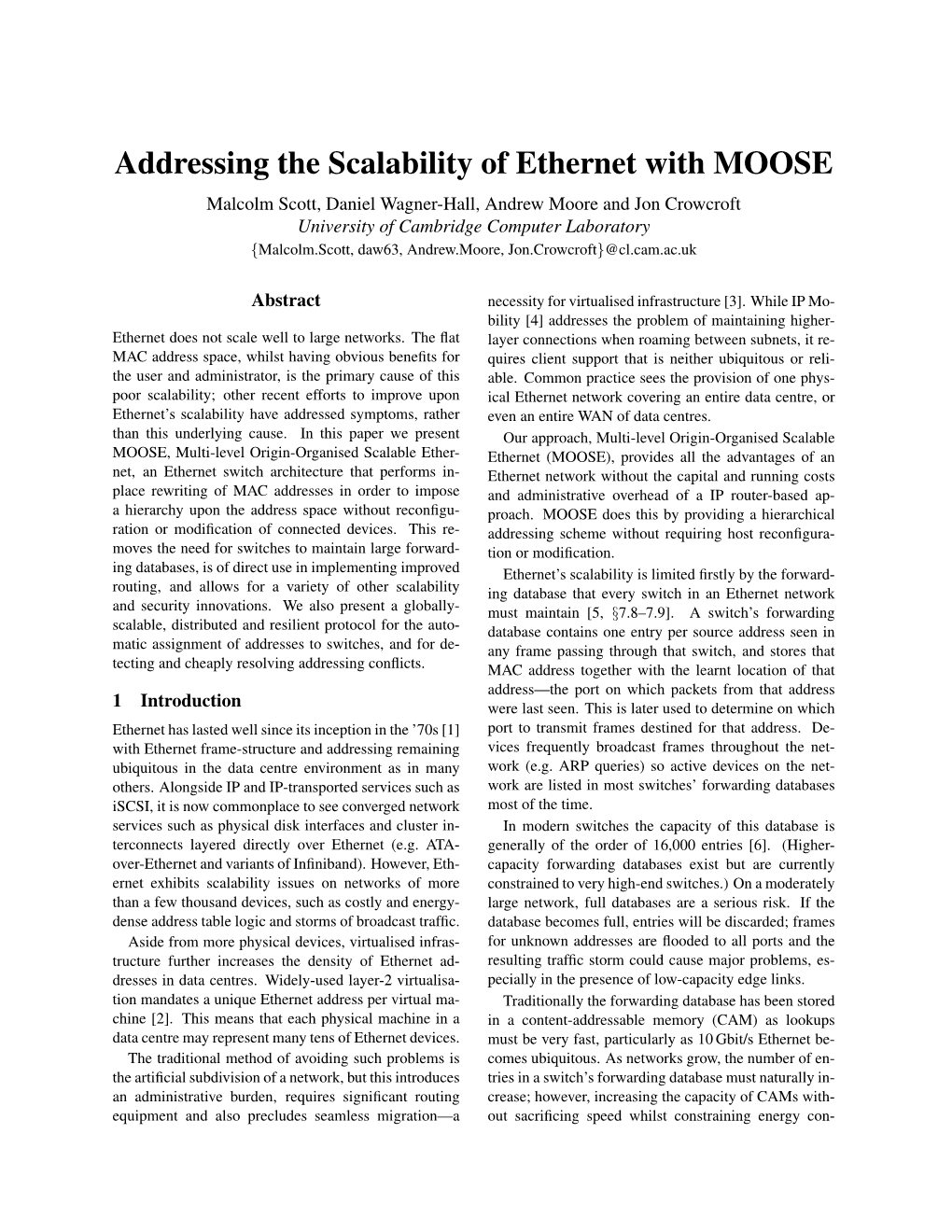 Addressing the Scalability of Ethernet with MOOSE