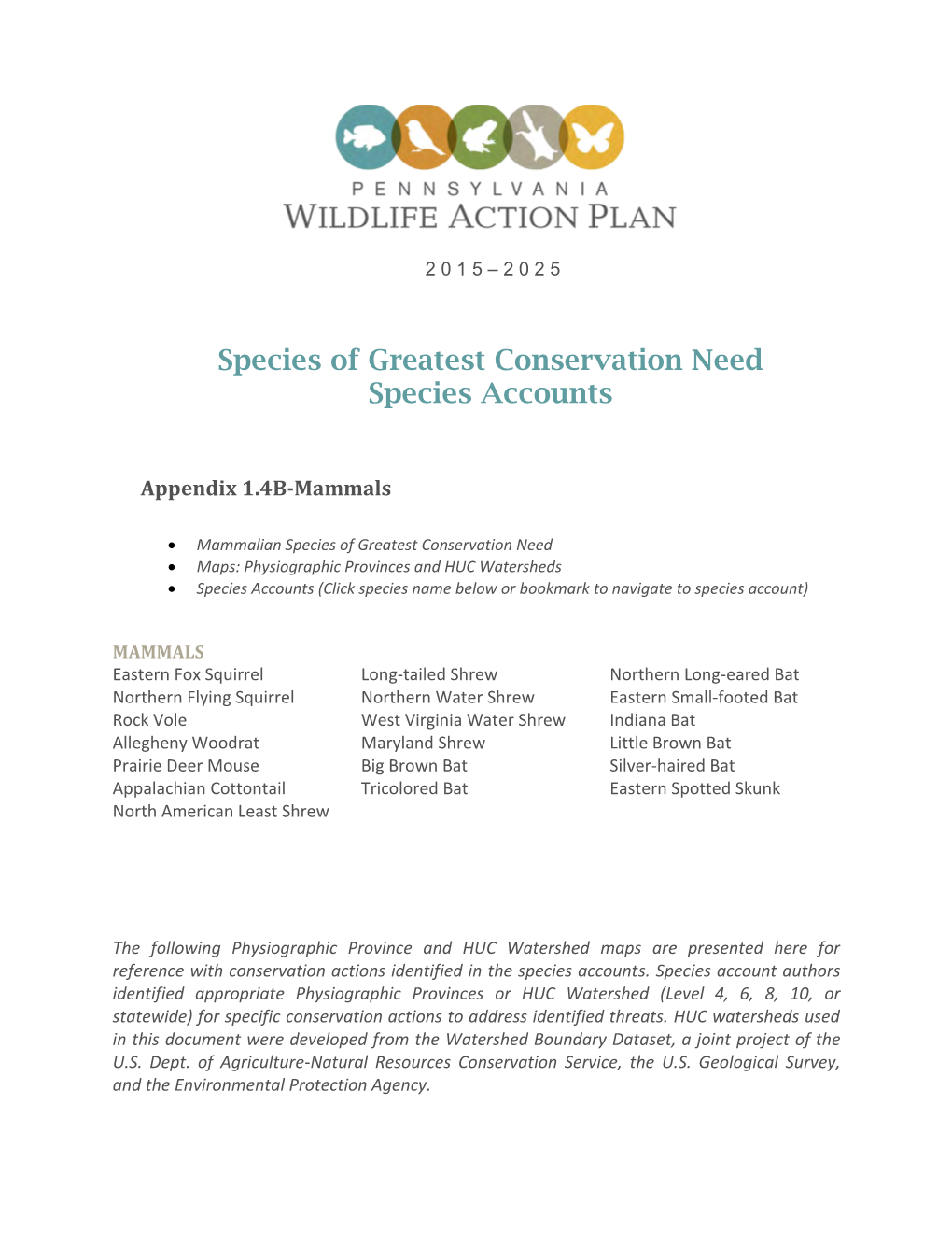 Species of Greatest Conservation Need Species Accounts