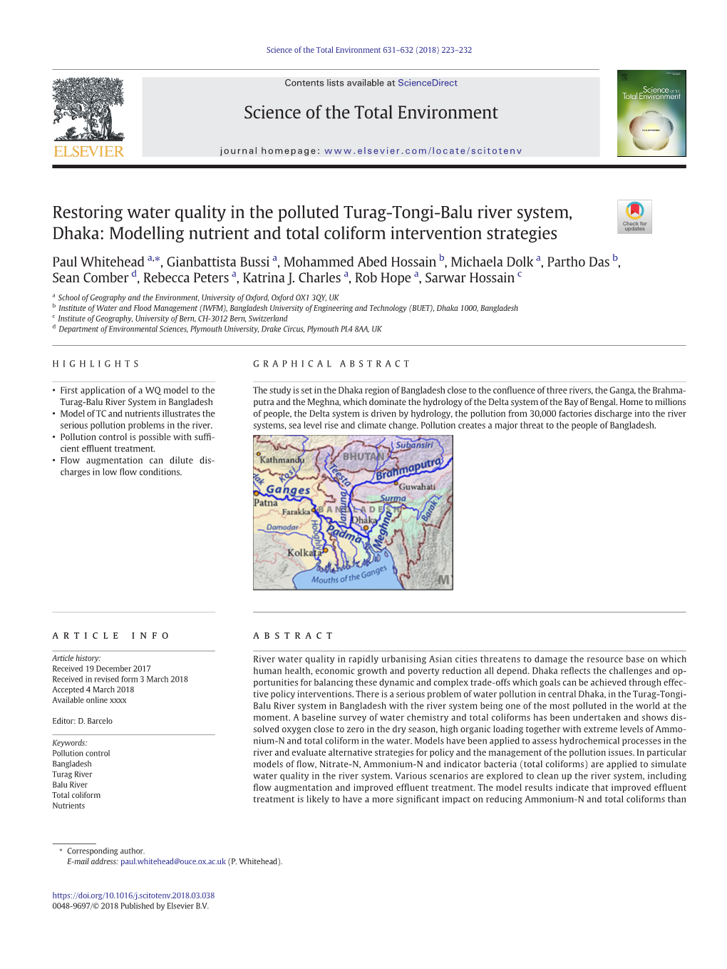 Restoring Water Quality in the Polluted Turag-Tongi-Balu River System, Dhaka: Modelling Nutrient and Total Coliform Intervention Strategies