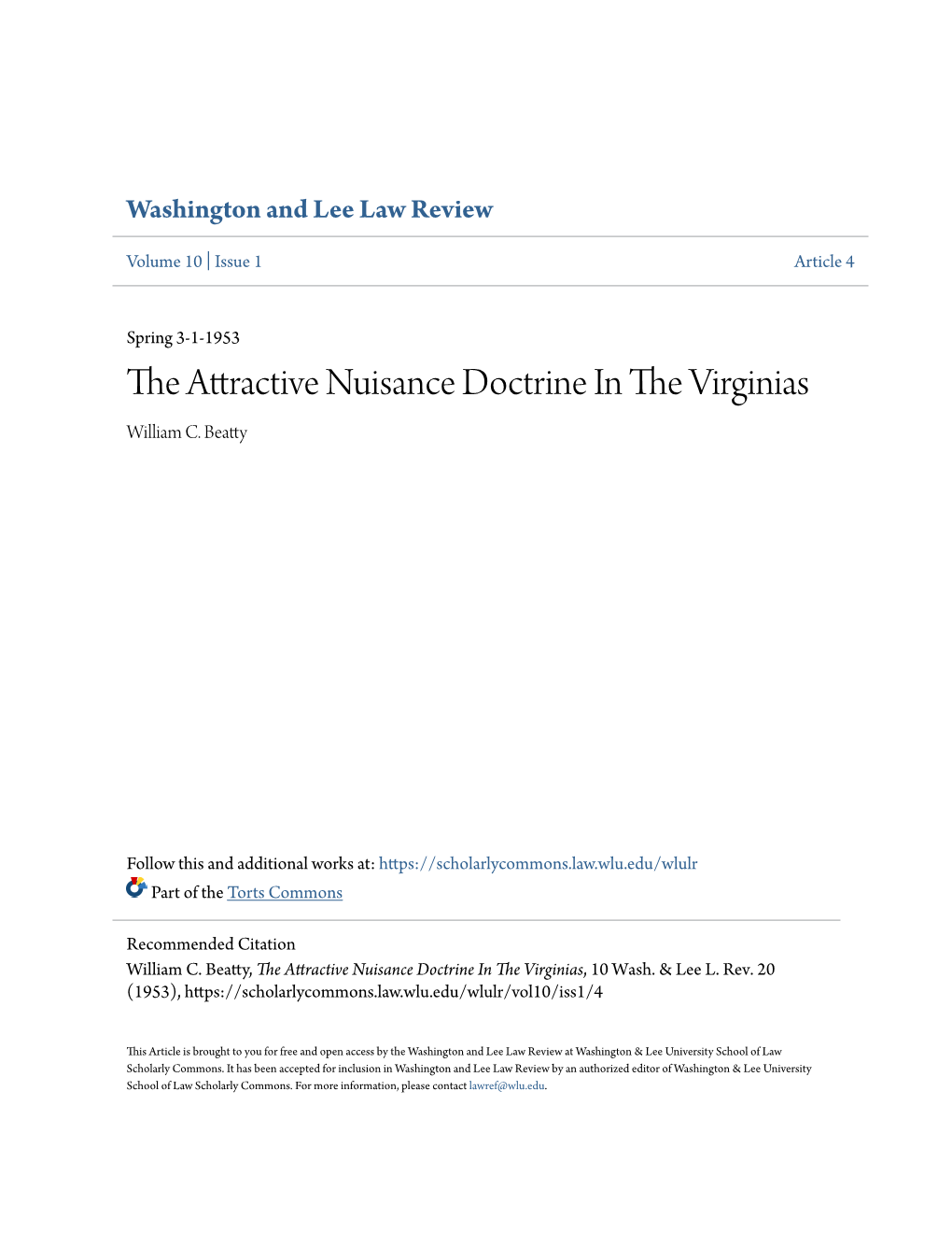 The Attractive Nuisance Doctrine in the Virginias, 10 Wash