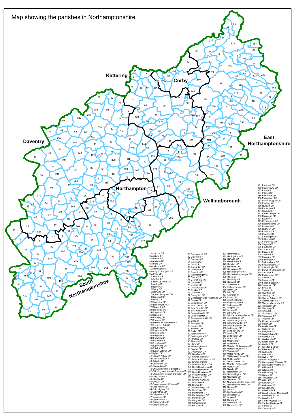 Map Showing the Parishes in Northamptonshire Map Showing The