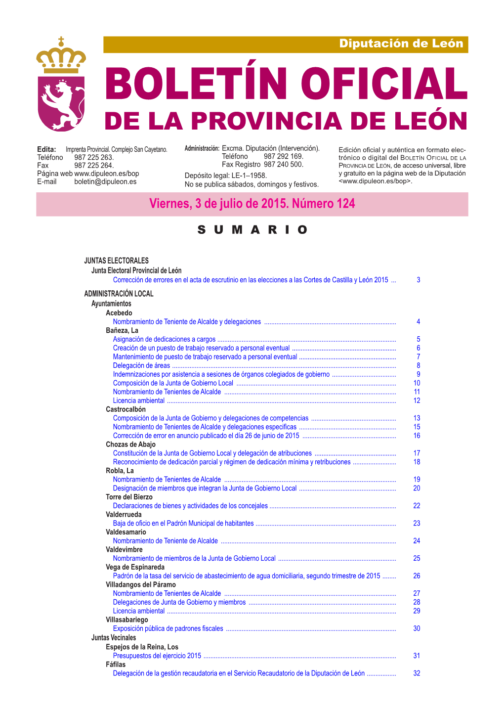 BOLETÍN OFICIAL DE LA PROVINCIA DE LEÓN Edita: Imprenta Provincial